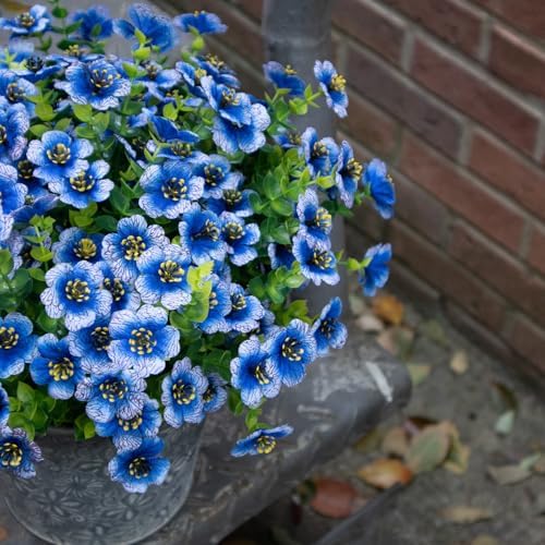 10 Bundle Artificial Blue Flowers UV Resistant Outdoor Set