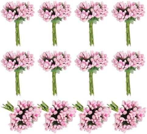 PATIKIL Mini Artificial Pink Flower Stamens 144Pcs Bundle