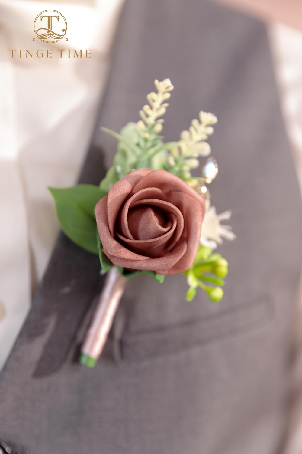 TINGE TIME Artificial Dusty Rose Champagne Boutonniere Set of 10
