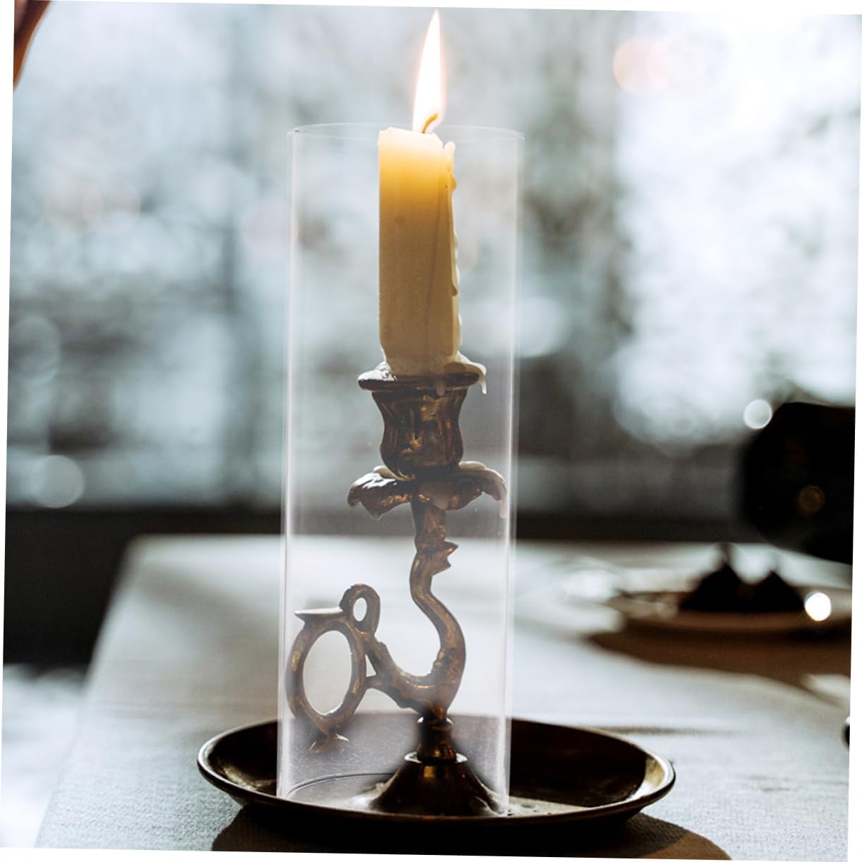Vintage Glass Candle Holder Tealight Windproof Lampshade