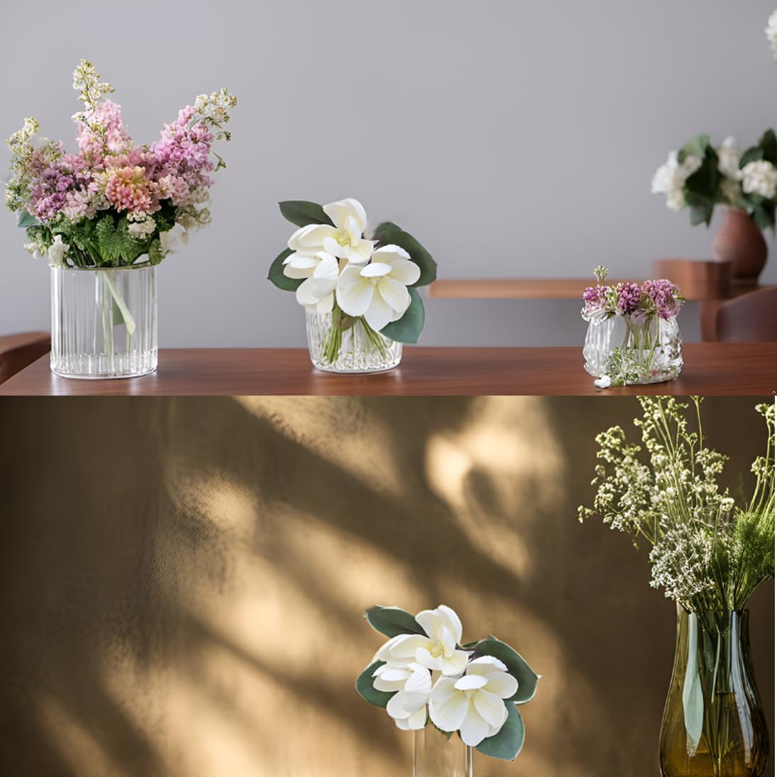 Leadigol 3Pcs White Silk Magnolia Flowers Bouquet Decoration