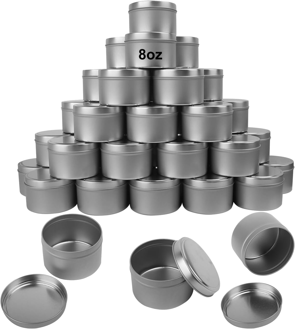GENHAKON 36 Pack 8 oz Silver Candle Tins for Candles