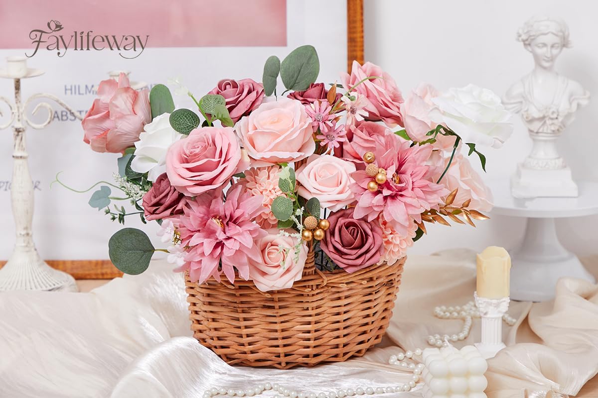 Faylifeway Silk Pink Artificial Flowers DIY Set
