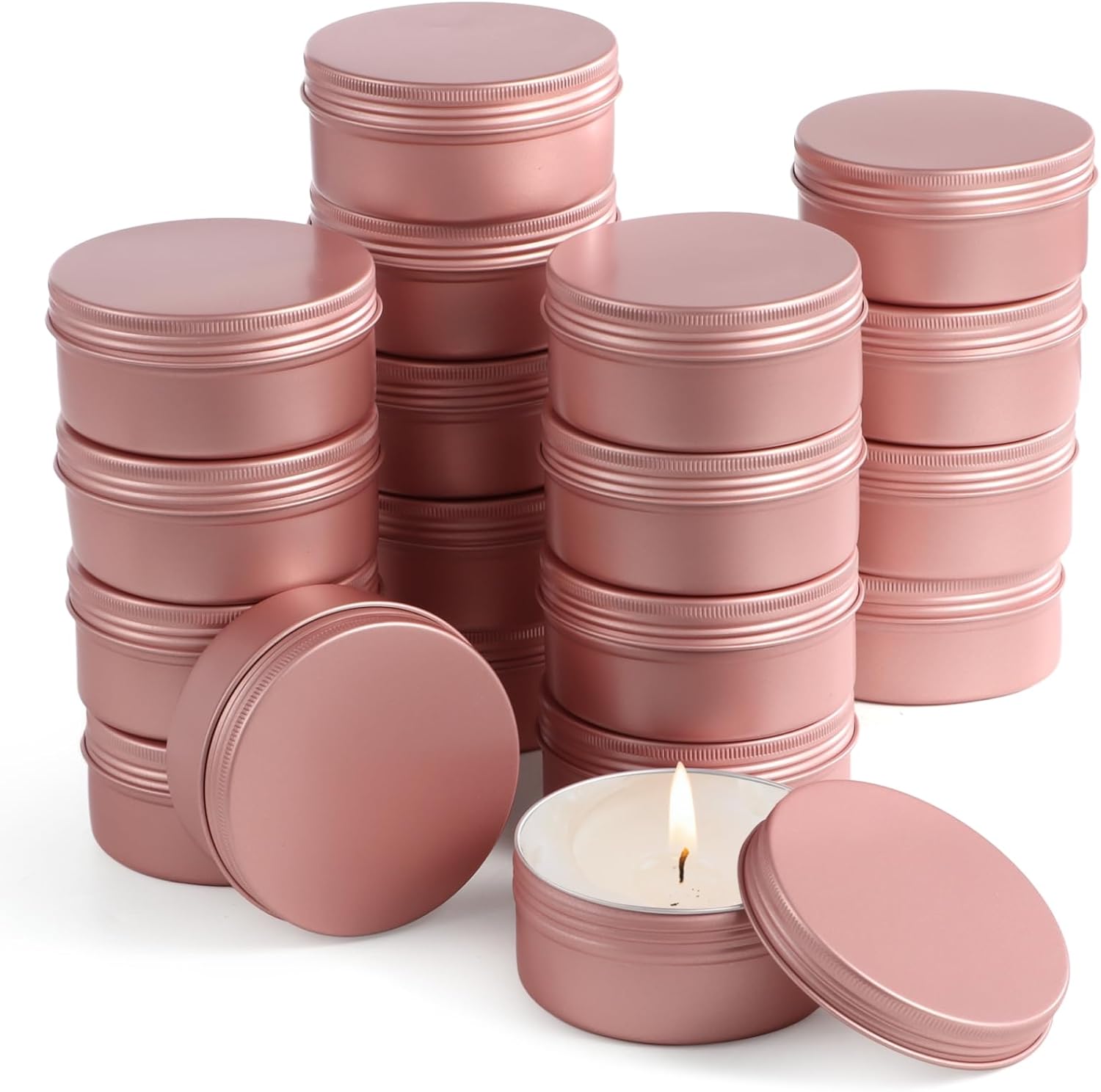 OMISTAR 18 Pcs Screw Top Metal Tins for Candles and Storage
