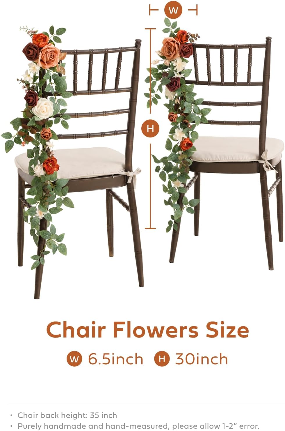 Fall Wedding 10pcs Chair Decorations Orange Terracotta Floral Swag