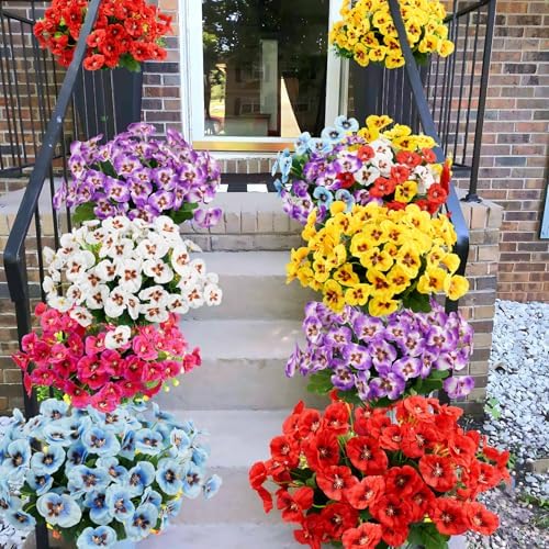 Agusbagli 6-Piece Artificial Pansy Flowers Set Red