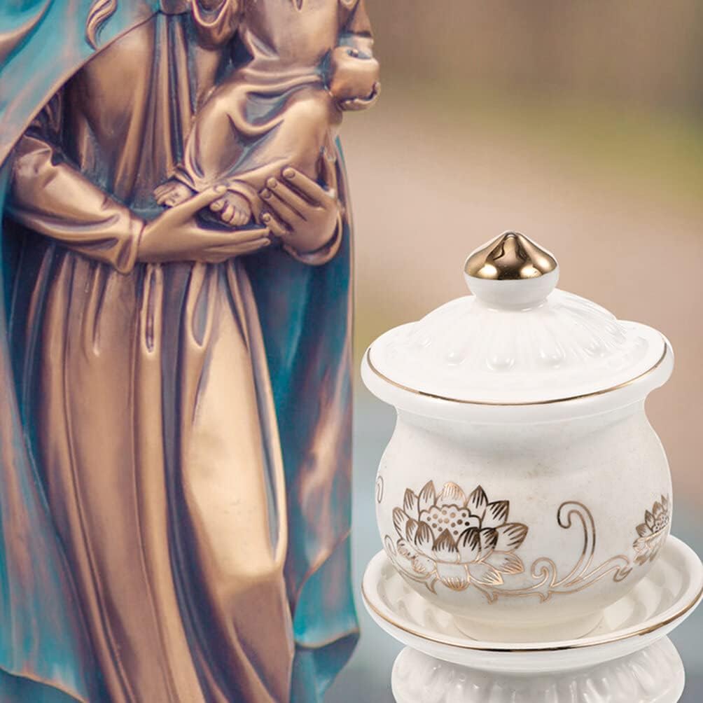 White Ceramic Water Offering Bowl Set 2pcs for Altar and Meditation