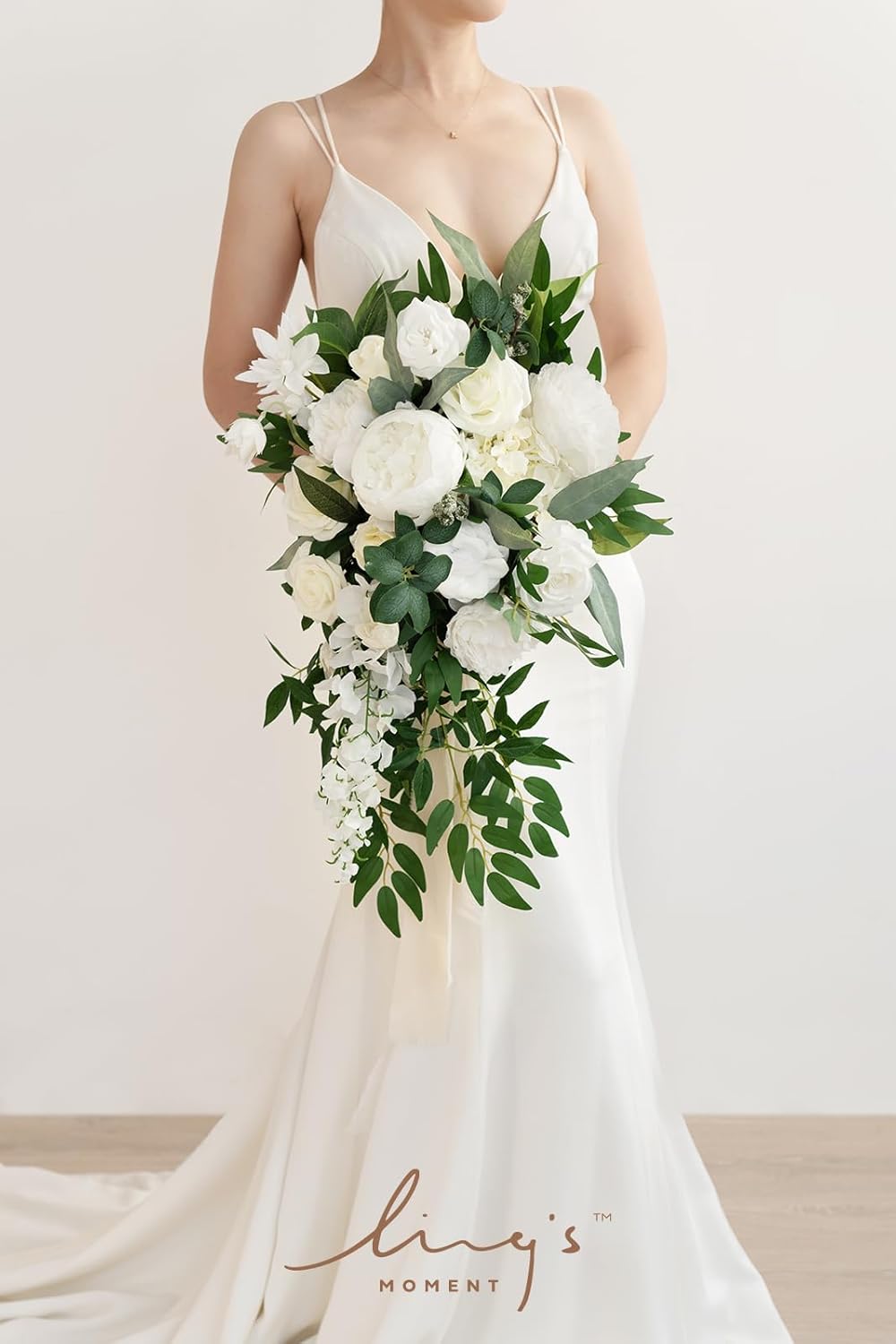Lings Moment Ivory Bridal Bouquet 15 Inch Artificial Flowers