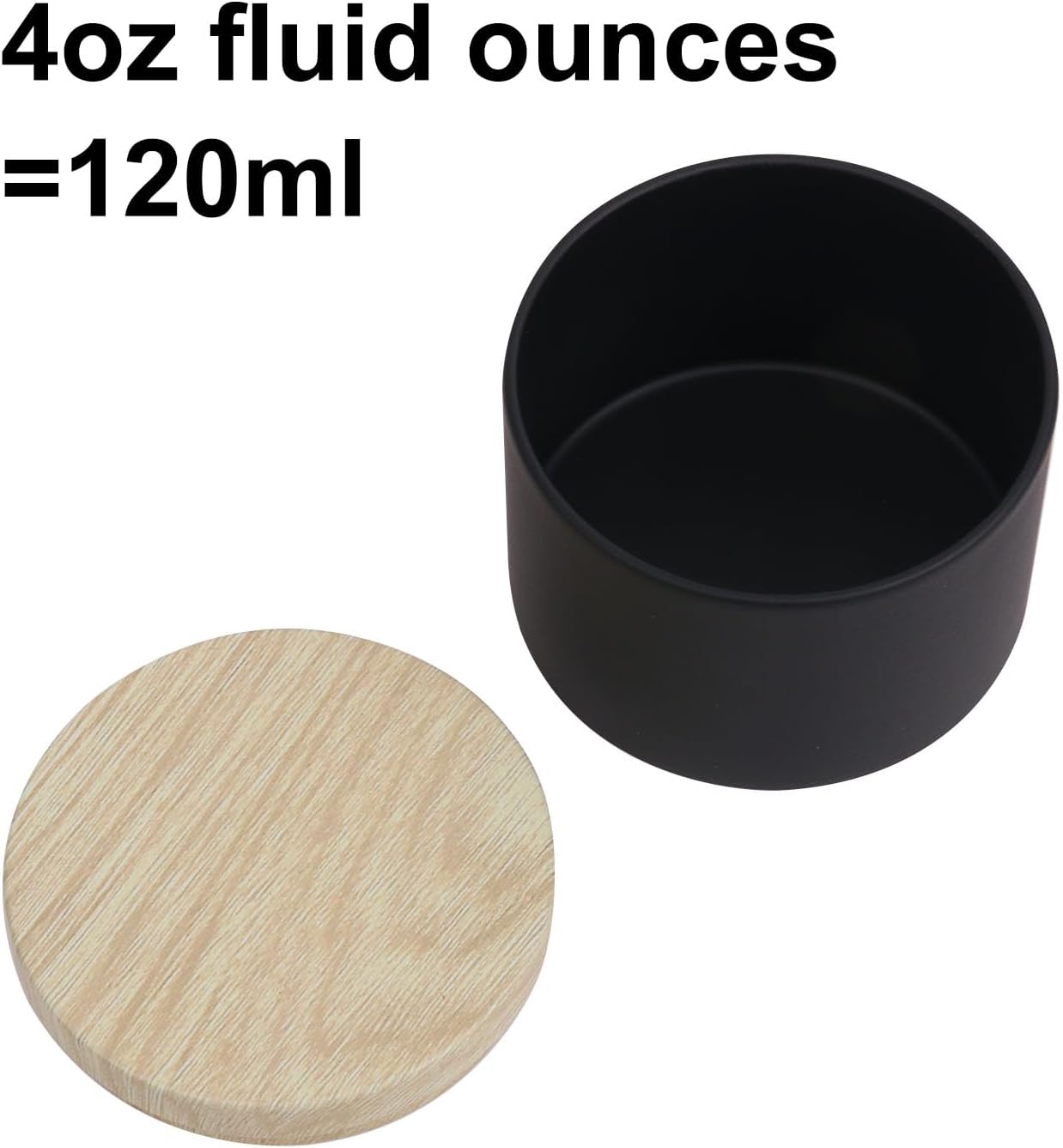48 Pack 4 Oz Black Metal Candle Tins with Wood Grain Lids