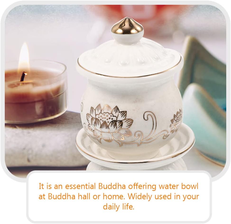 White Ceramic Water Offering Bowl Set 2pcs for Altar and Meditation