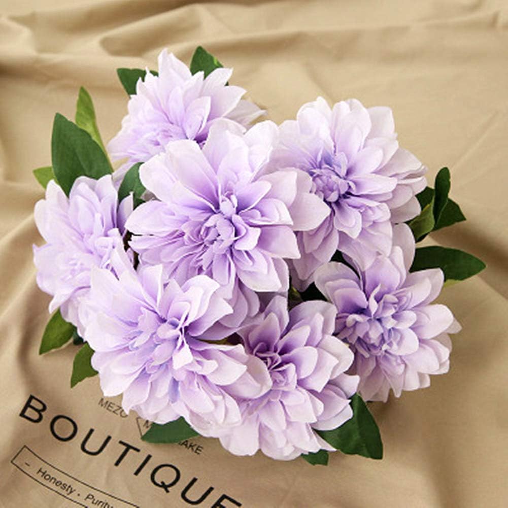 10 Heads Purple Artificial Dahlia Flowers for Home Wedding Party