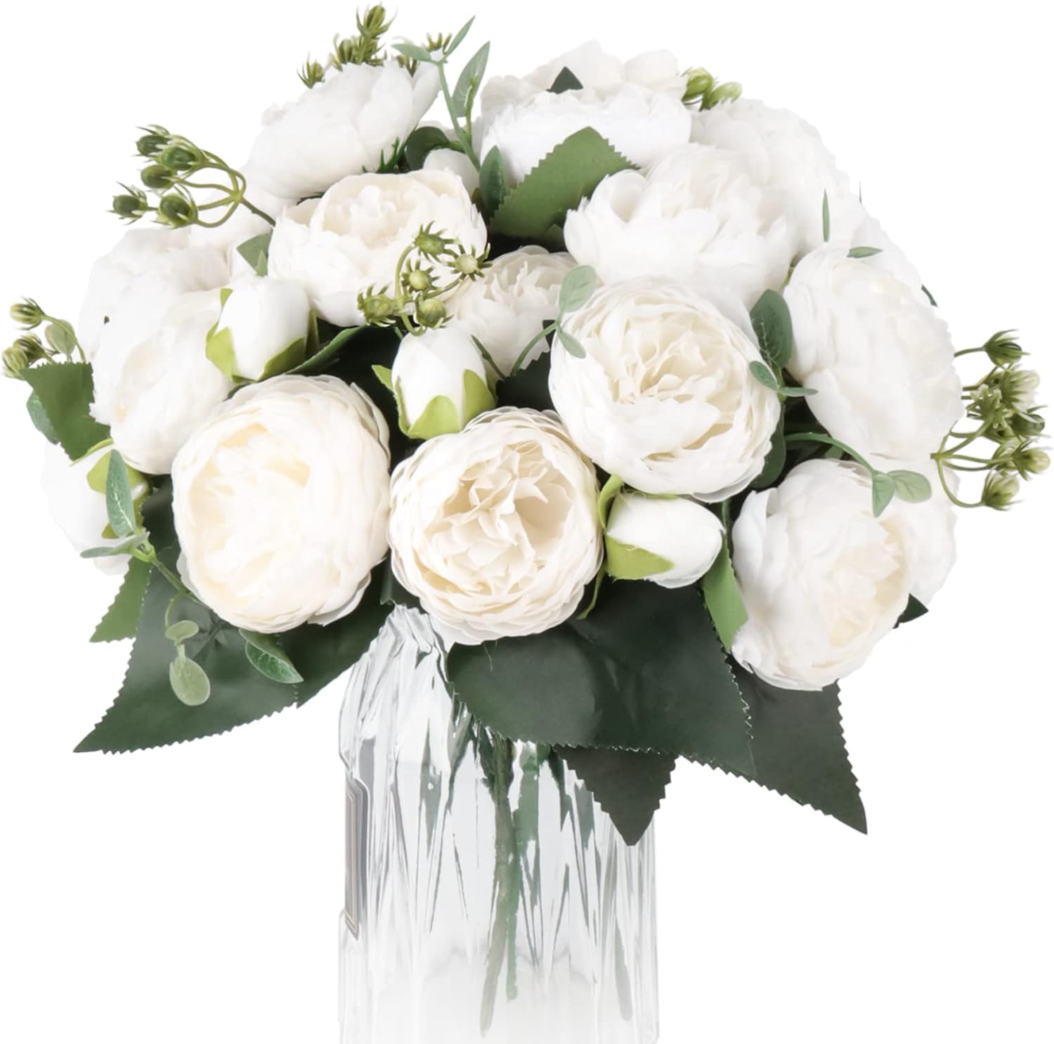 DEEMEI Artificial Peony Flowers Bouquet Set White