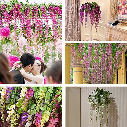 DearHouse 12 Pack Artificial Wisteria Vine Hanging Garland Pink