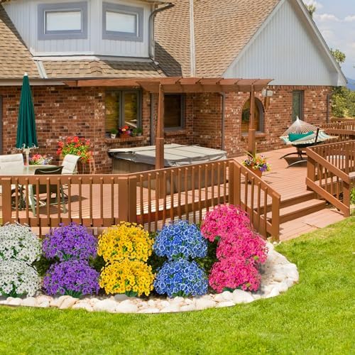 Outdoor Artificial Flowers 21 UV Resistant Bundle Fake Plants
