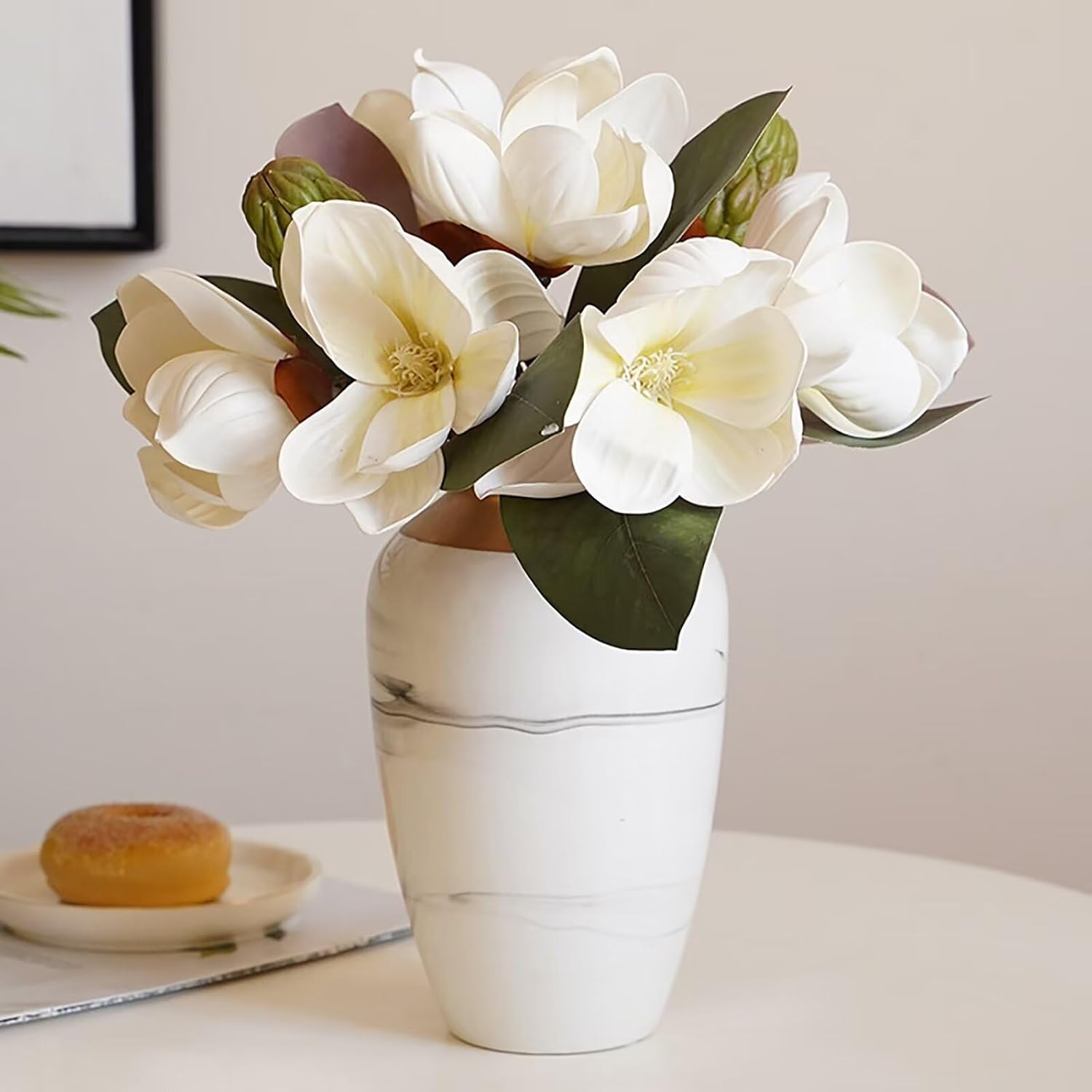 Lovmeety White Magnolia Artificial Flowers 2 Pack Bouquet Decor