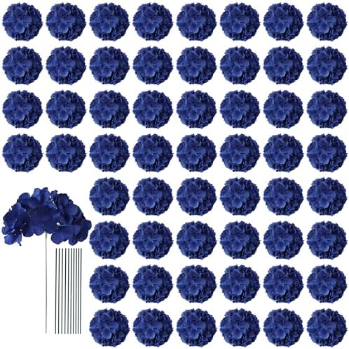 AVIVIHO 65 Pcs Navy Blue Hydrangea Artificial Flowers Realistic