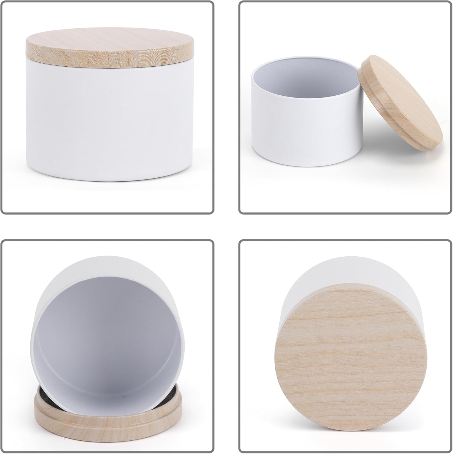 NEXBEXES 24PCS 8oz White Candle Tins with Wood Grain Metal Lids