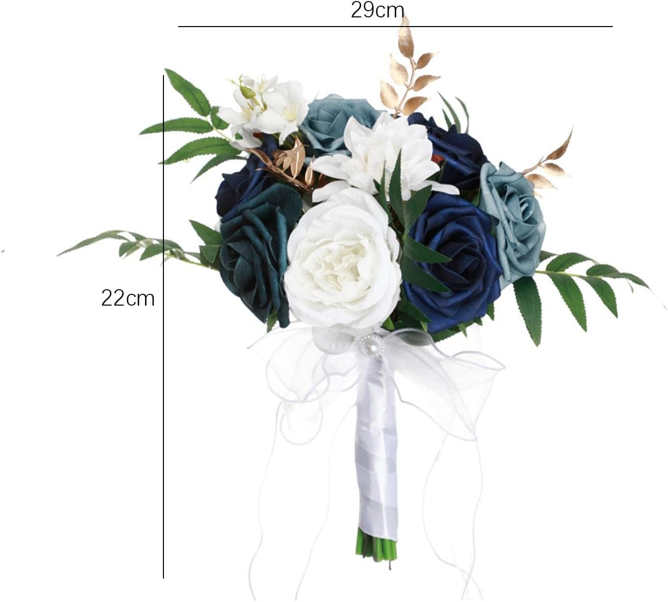 Elegant Blue White Bridal Bouquet with Ribbon