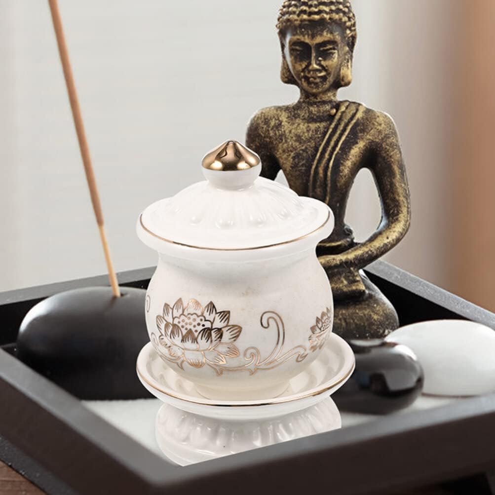 White Ceramic Water Offering Bowl Set 2pcs for Altar and Meditation