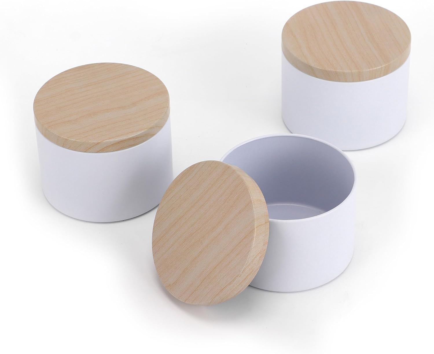 NEXBEXES 24PCS 8oz White Candle Tins with Wood Grain Metal Lids
