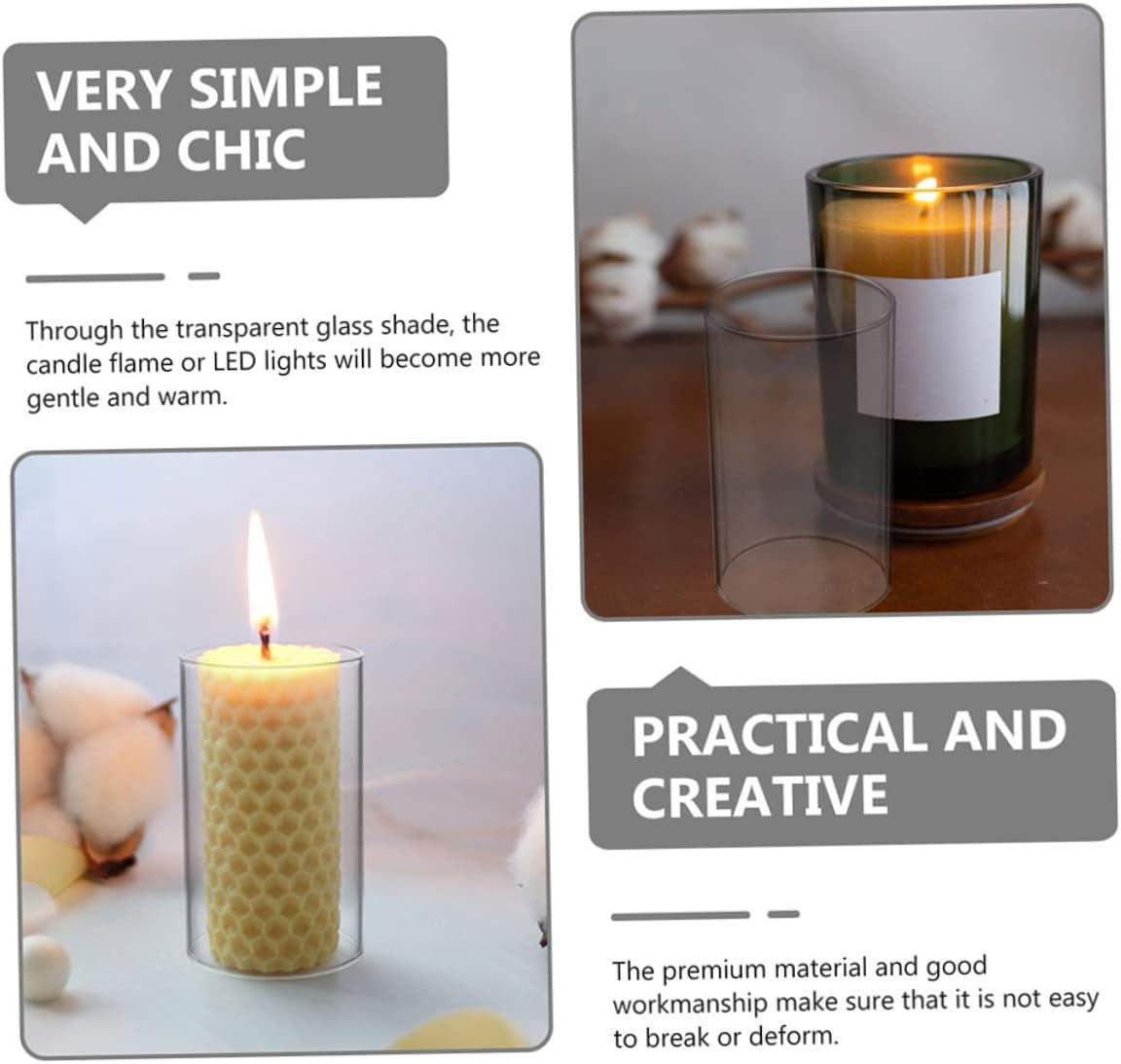 Zerodeko 4pcs Clear Glass Candle Covers