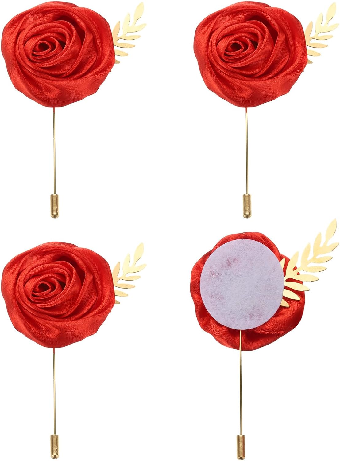 Uxcell 4pcs Red Rose Boutonnieres with Leaf for Formal Events