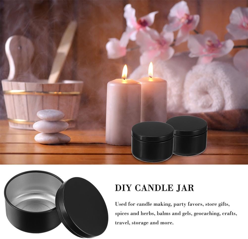 24pcs Black Aluminum Candle Tins with Lids