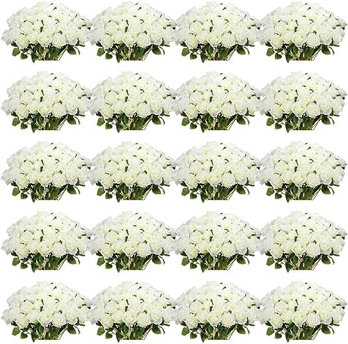 Tigeen 150 Pcs Artificial White Roses Bulk