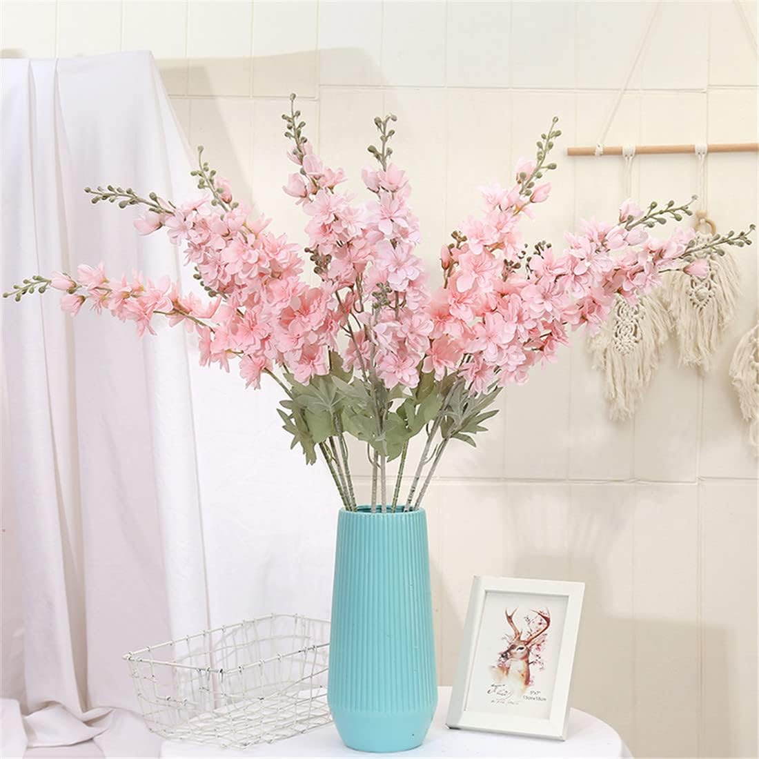 IPOPU Pink Delphinium Artificial Flowers 6pcs Real Look