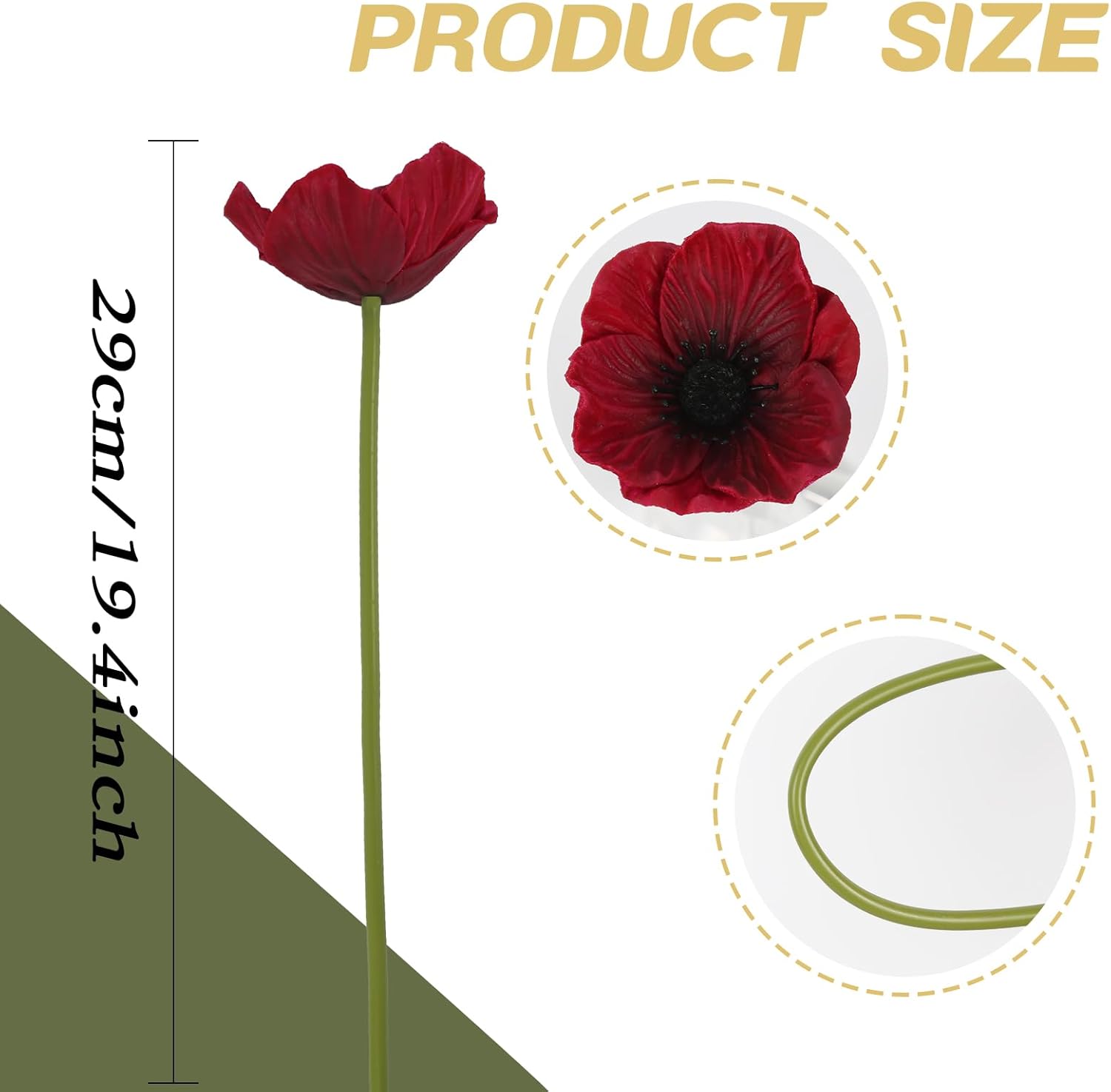 IPOPU Burgundy Poppy Flowers Artificial 20pcs