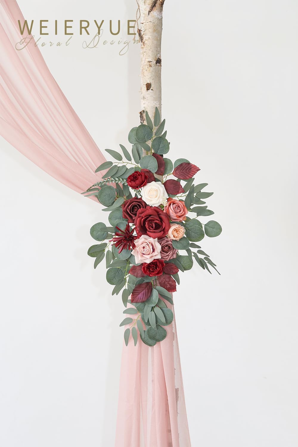 Artificial Wedding Arch Flowers Kit with 3 Pieces and Chiffon Drape