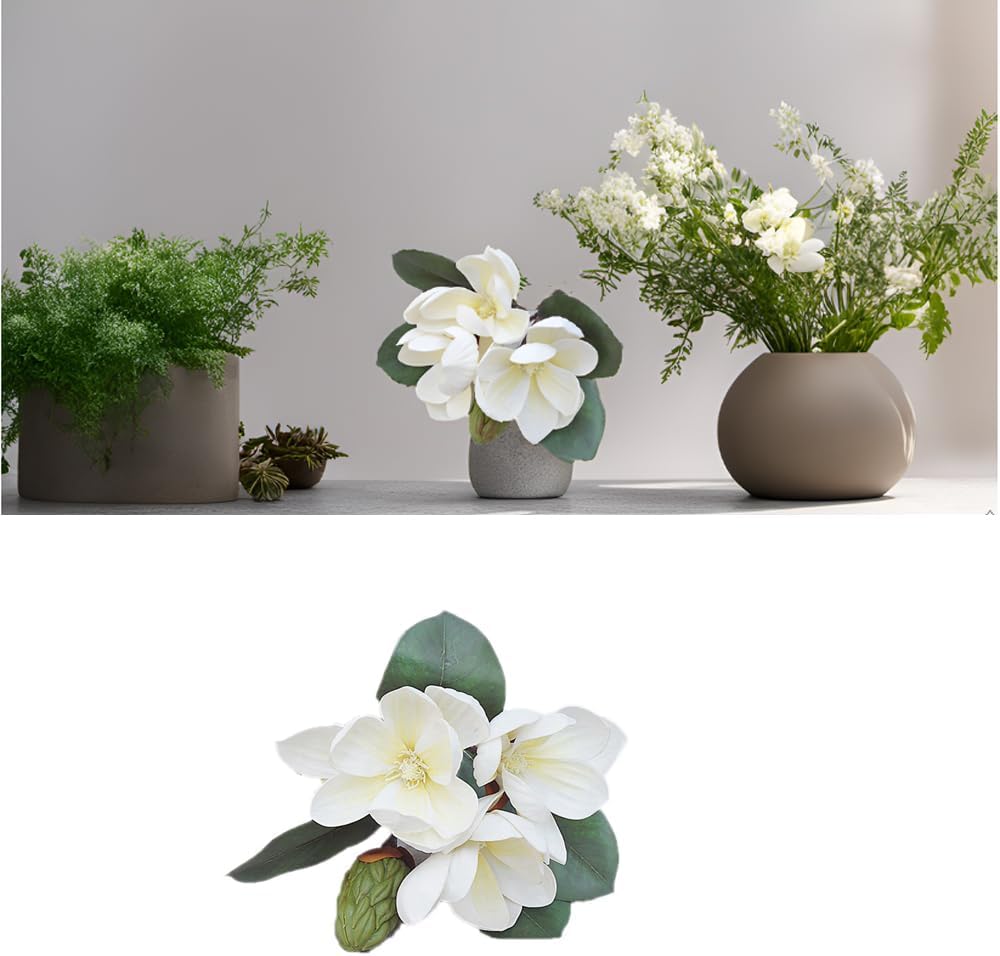 Leadigol 3Pcs White Silk Magnolia Flowers Bouquet Decoration