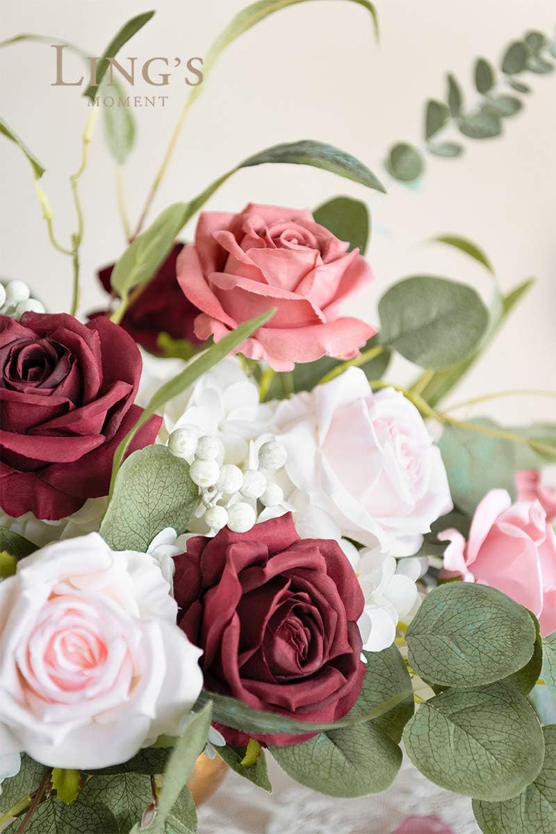 Lings Moment Artificial Burgundy Flowers 16pcs