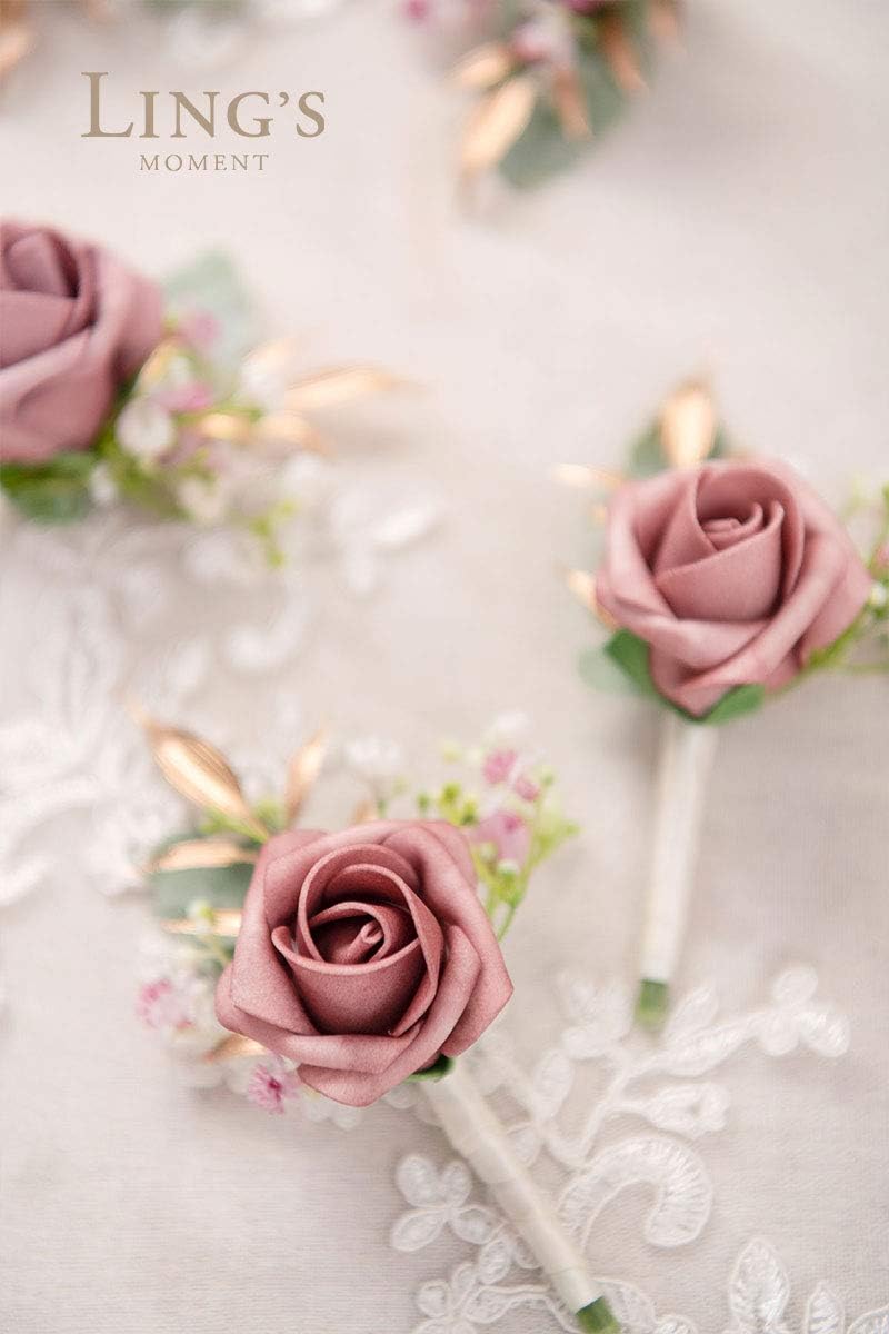 Lings Moment Dusty Rose Pink Boutonniere Set 10pcs