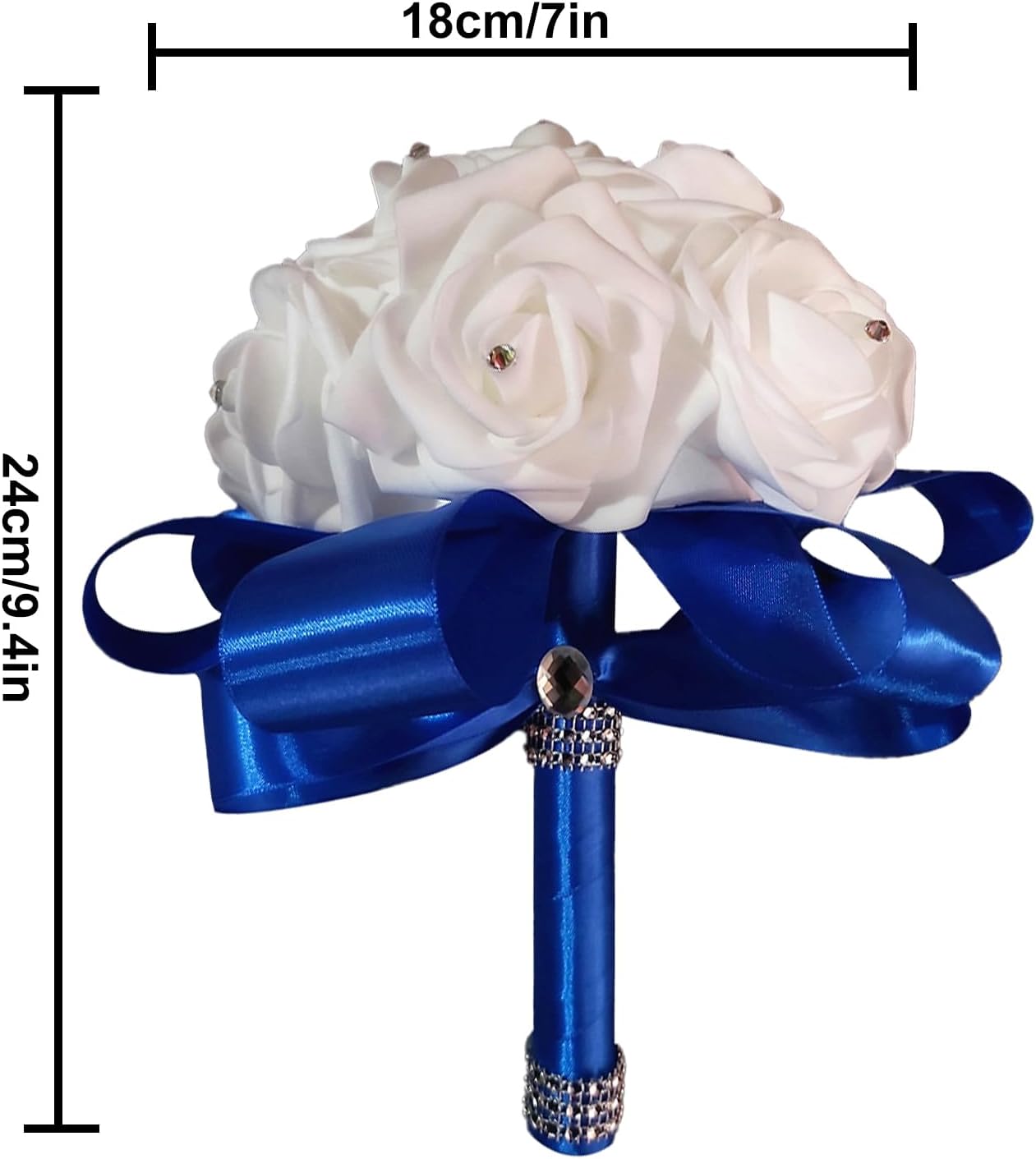 Crystal Diamond Silk Roses Wedding Bouquet Blue
