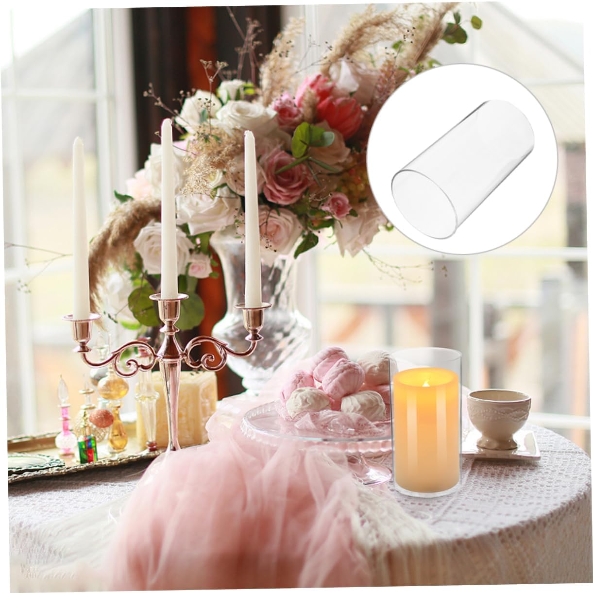 4pcs Glass Candle Holder Sleeves Windproof Covers for Home Dining Cafe