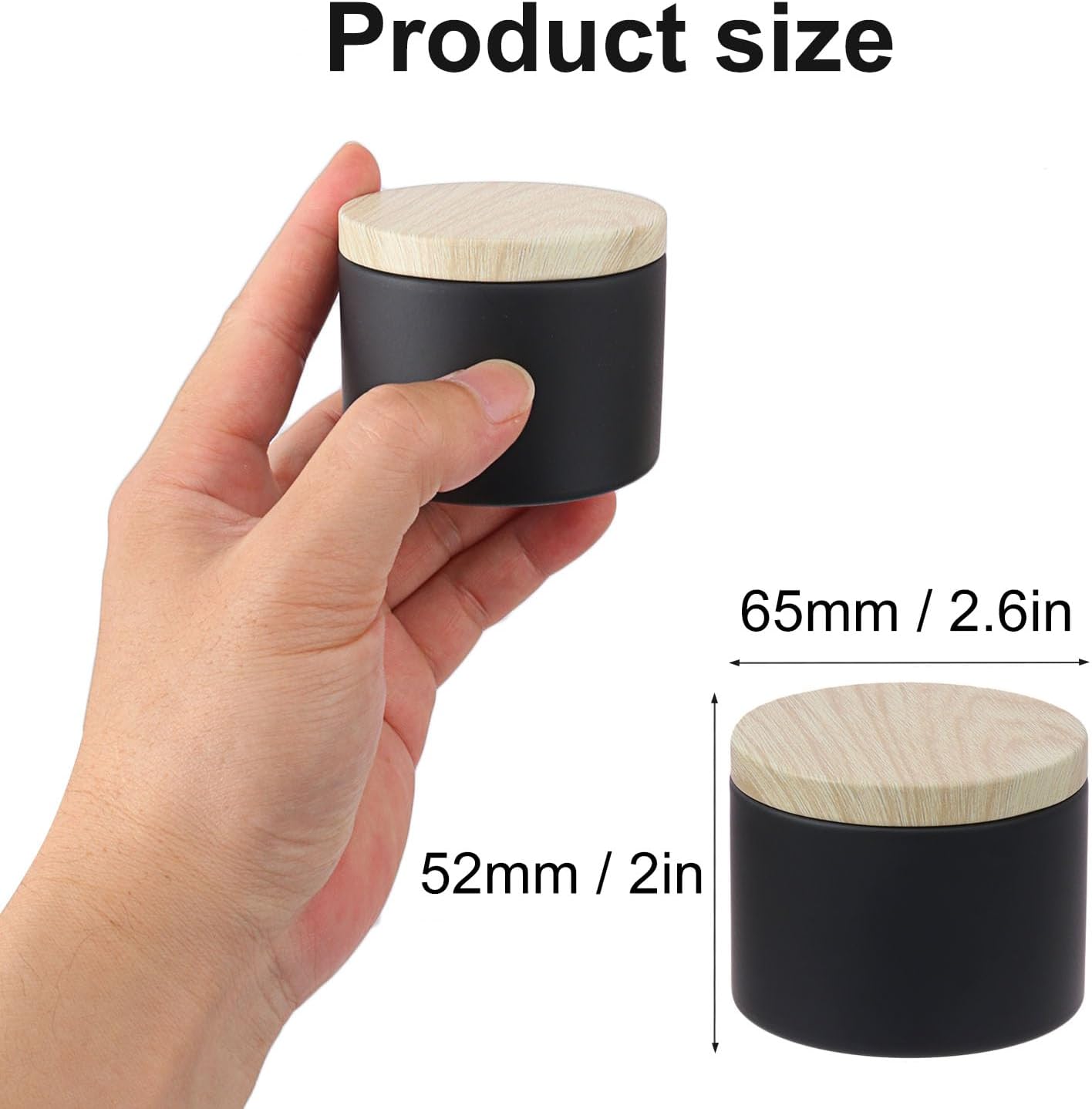 48 Pack 4 Oz Black Metal Candle Tins with Wood Grain Lids