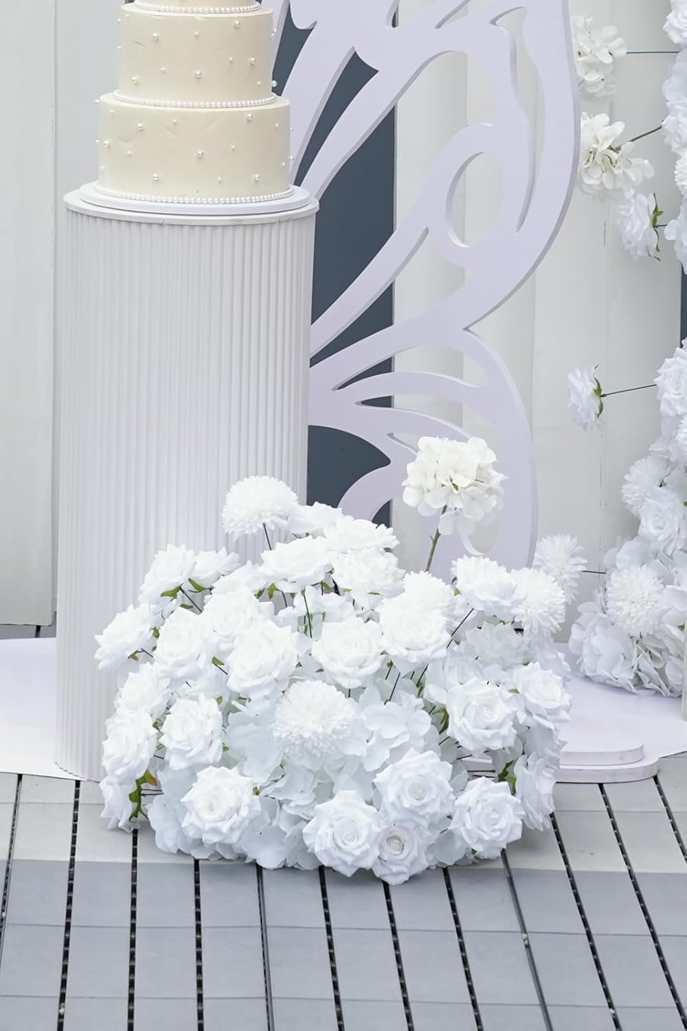 19 Inch White Artificial Flowers Ball for Wedding Aisle Floor Centerpieces