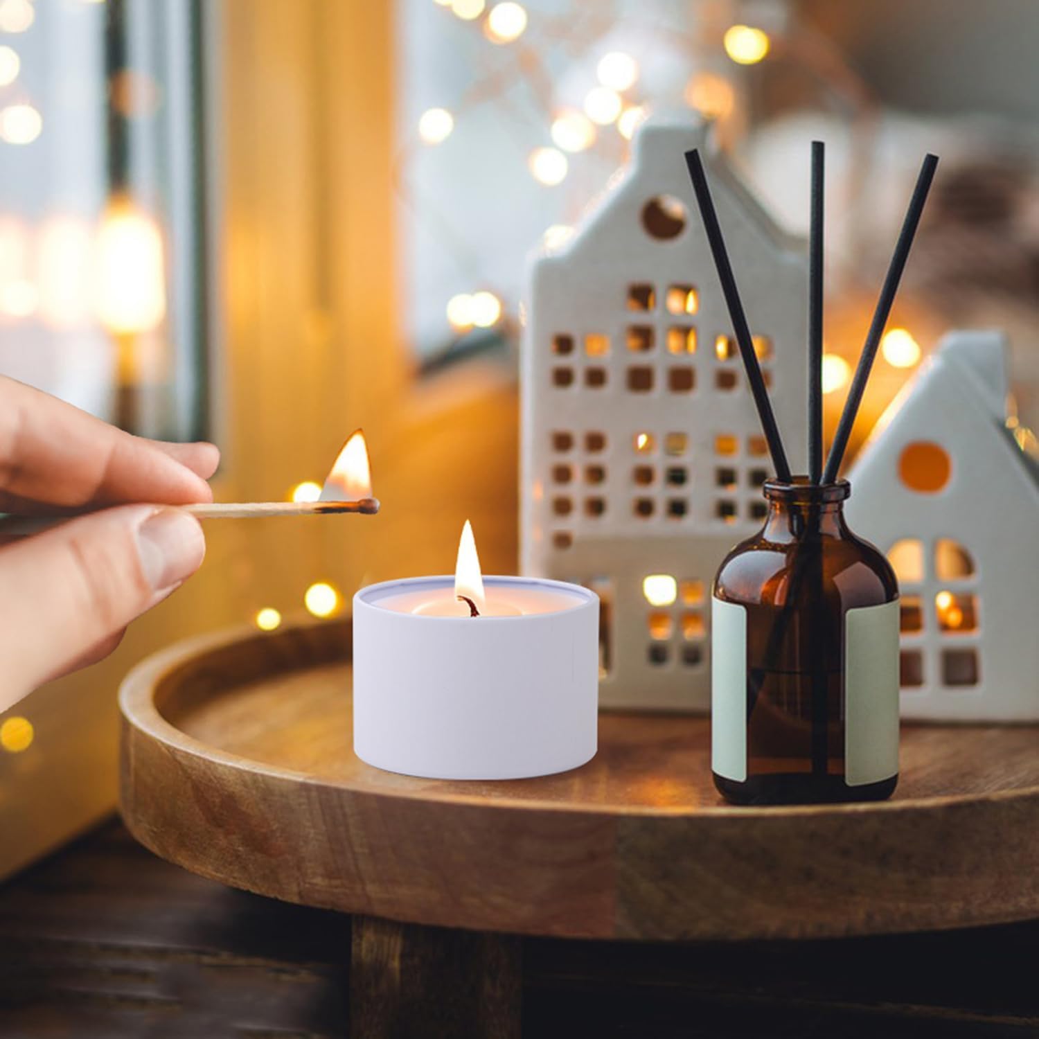 48-Pack 4 OZ White Metal Candle Tins with Wood Grain Lids