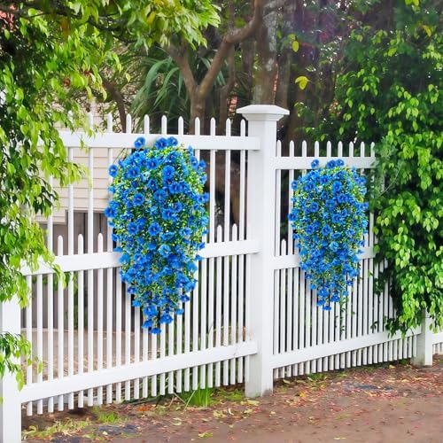 ICX 4PCS Artificial Hanging Morning Glory Flowers Blue
