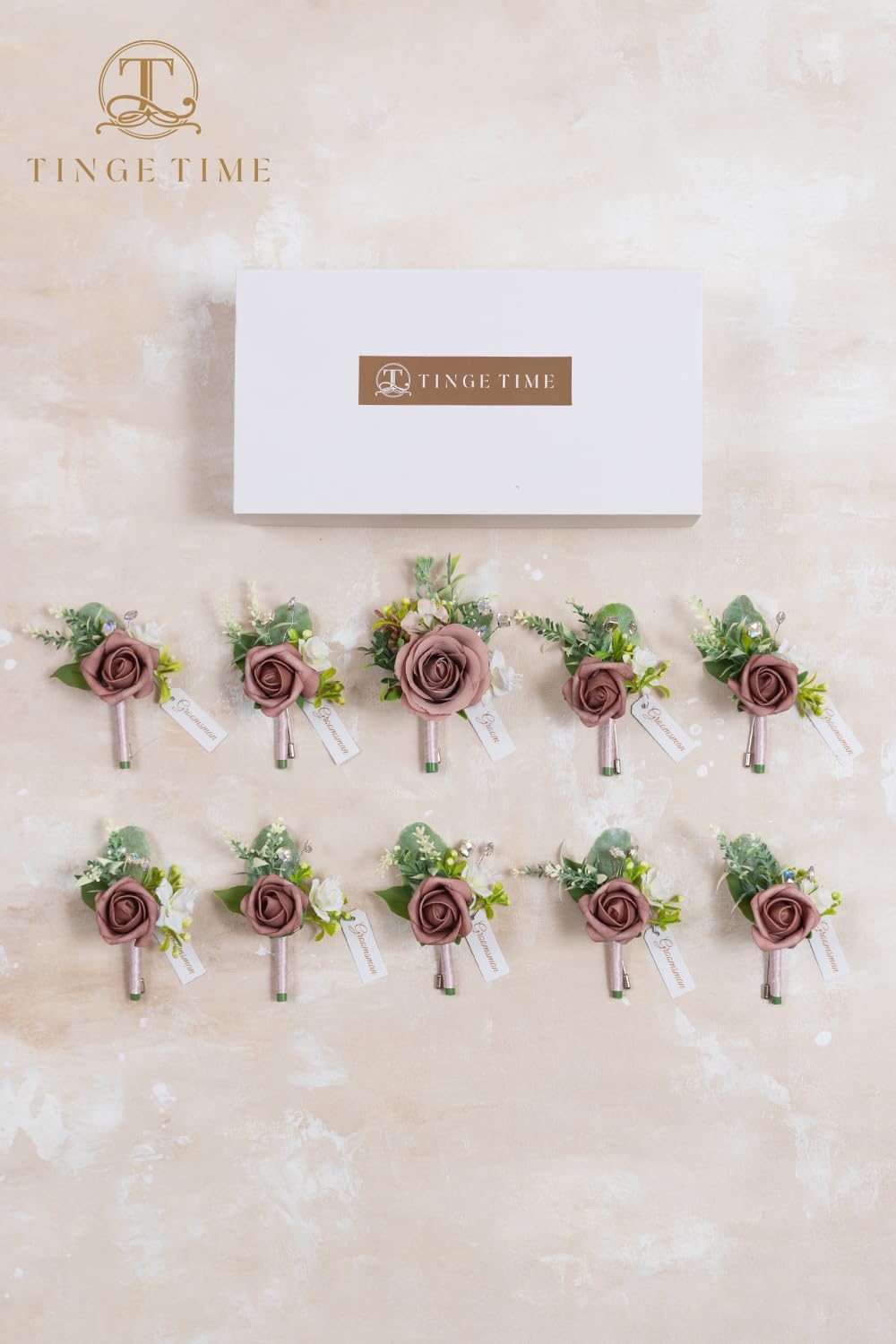 TINGE TIME Artificial Dusty Rose Champagne Boutonniere Set of 10
