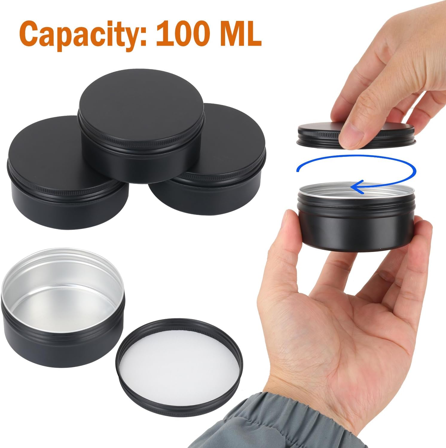 48 Pack 4 Oz Black Metal Round Tins with Screw Lid
