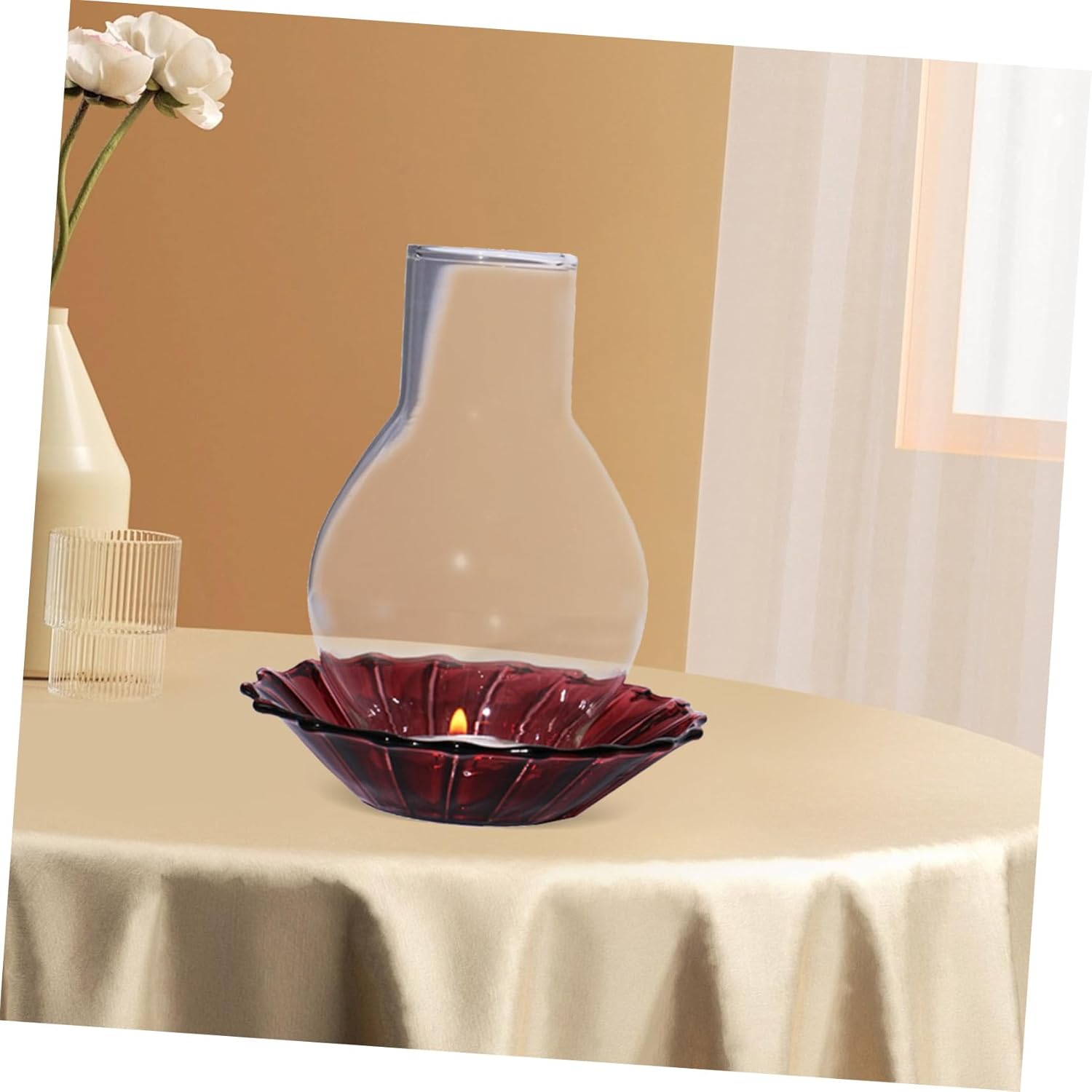 Glass Candle Holder Sleeve for Taper Candles Windproof Design