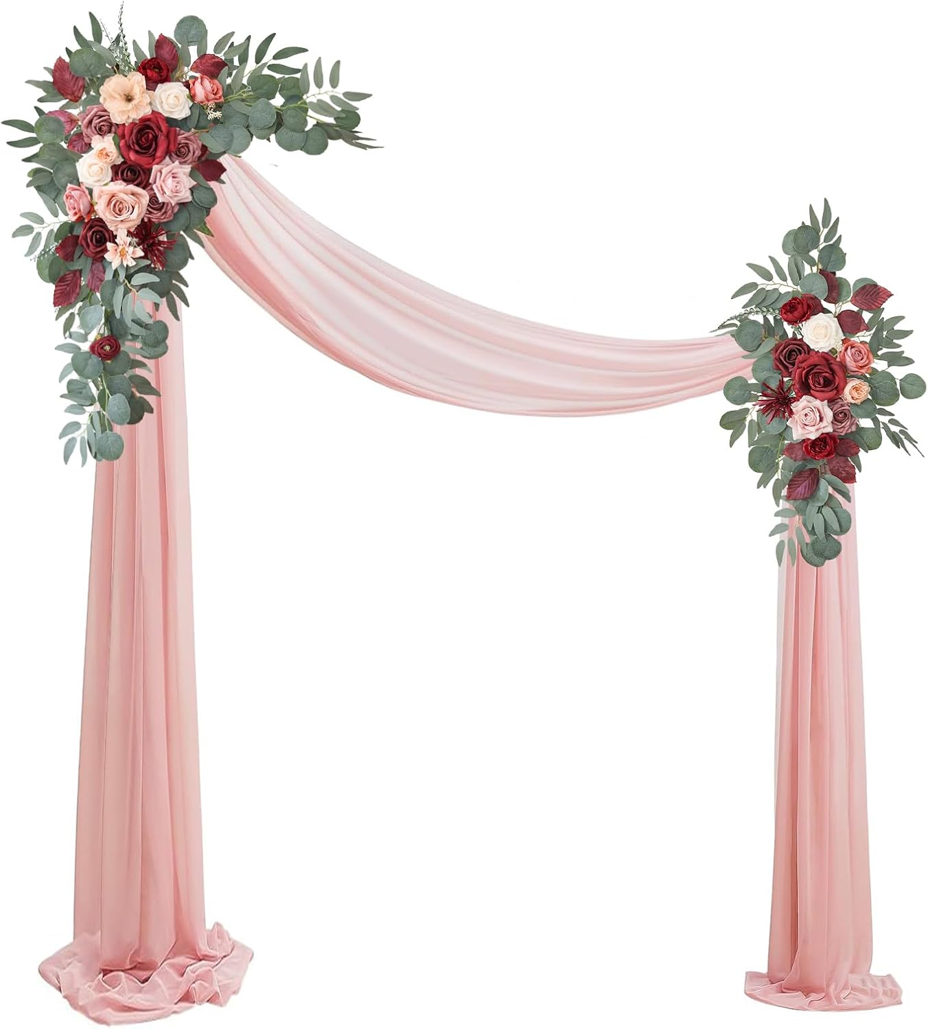 Artificial Wedding Arch Flowers Kit with 3 Pieces and Chiffon Drape