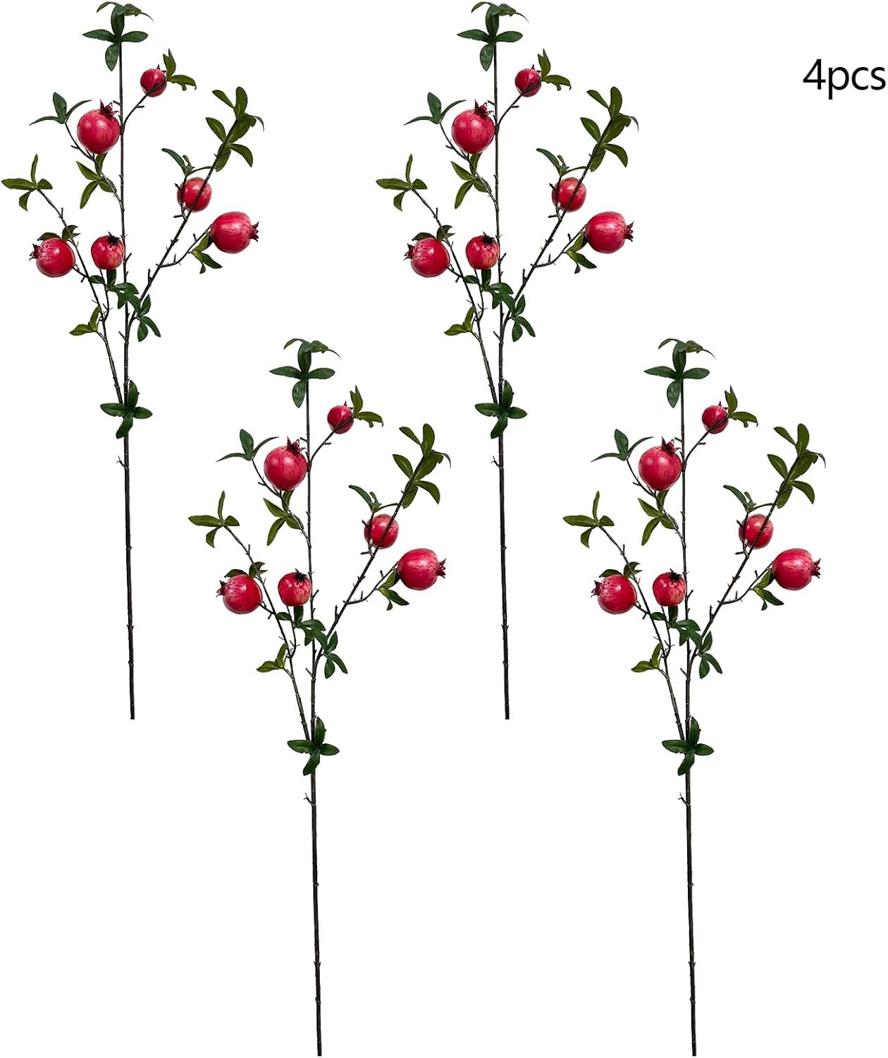 4PCS Faux Pomegranate Flower Bouquet Artificial Flowers with Green Leaves