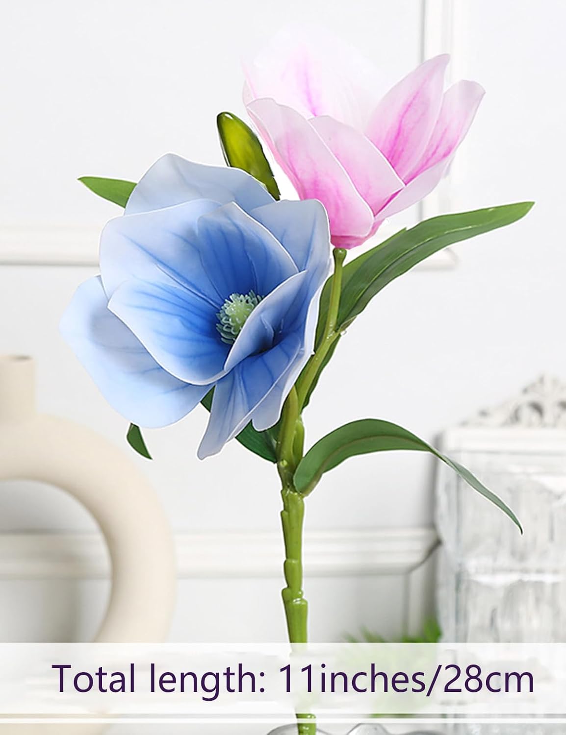 Realistic Artificial Magnolia Flower Stem Set