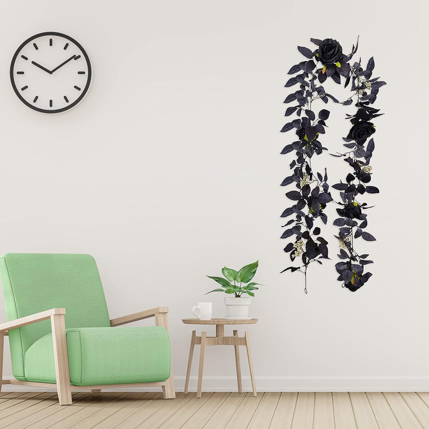 BFYDOAA 180cm Artificial Black Rose Vine Halloween Garland
