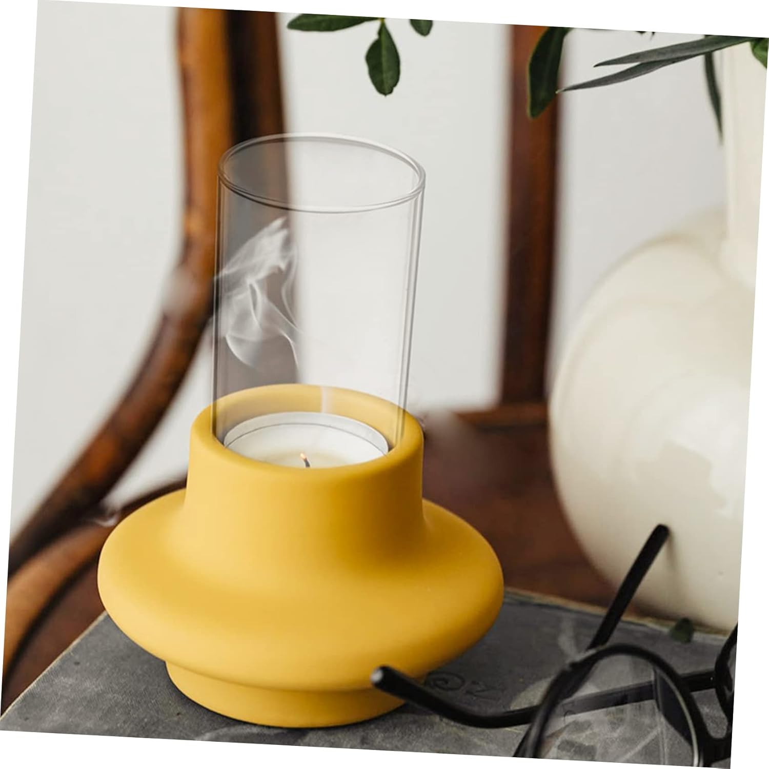 Luxshiny Clear Glass Candle Cups 4pcs Simple Decorative Holders