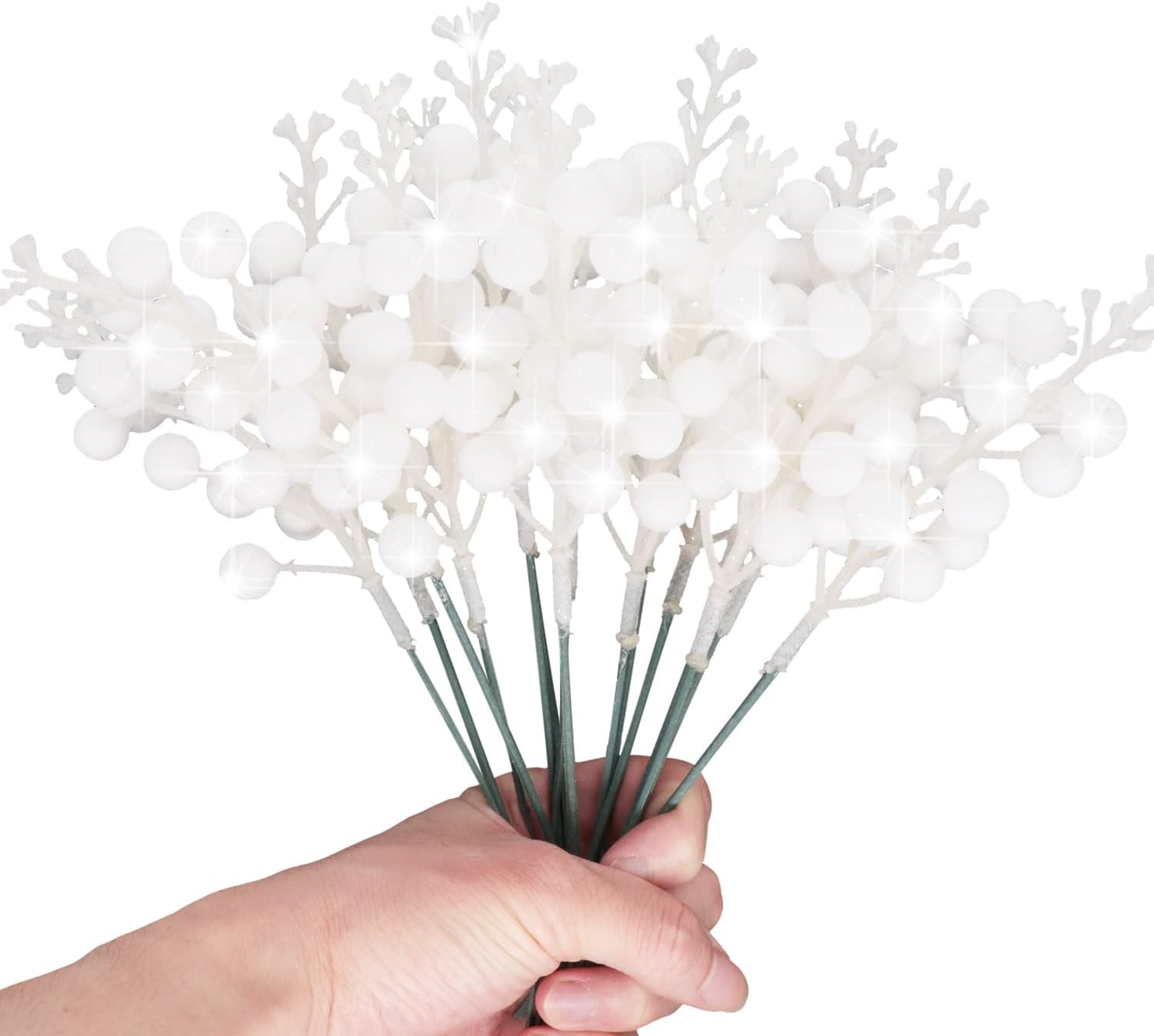 Artificial White Berry Stems 24 Pack for Christmas Decor