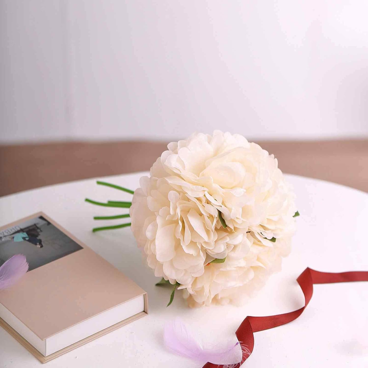 BalsaCircle 11 Inch Cream Silk Peony Bouquet